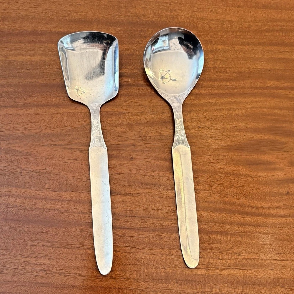 Atomic MCM Stainless Serving Spoon Set Salad Vegetable Server 10"